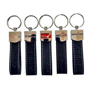 Lder/Metal nglering med logo/tekst p bde metalhovedet og lderet