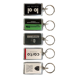 Acryln�glering 35 x 54 mm med eget logo og tekst p� begge sider