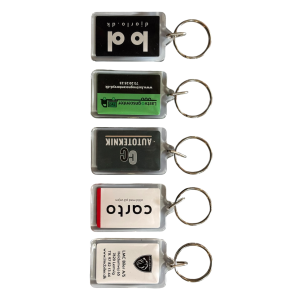 Acrylnglering 35 x 54 mm med eget logo og tekst p begge sider