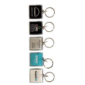  Acrylnglering 39 x 39 mm med eget logo og tekst p begge sider