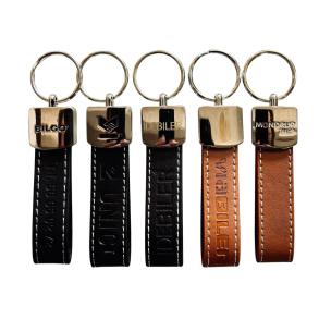 Lder/Metal nglering med logo/tekst p bde metalhovedet og lderet