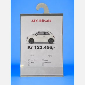 Prisskilteholder A4 p hjkant med med krog til bakspejlet