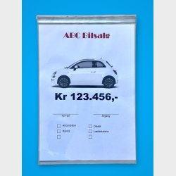 Prisskilteholder A4 p hjkant med ombuk til siderude
