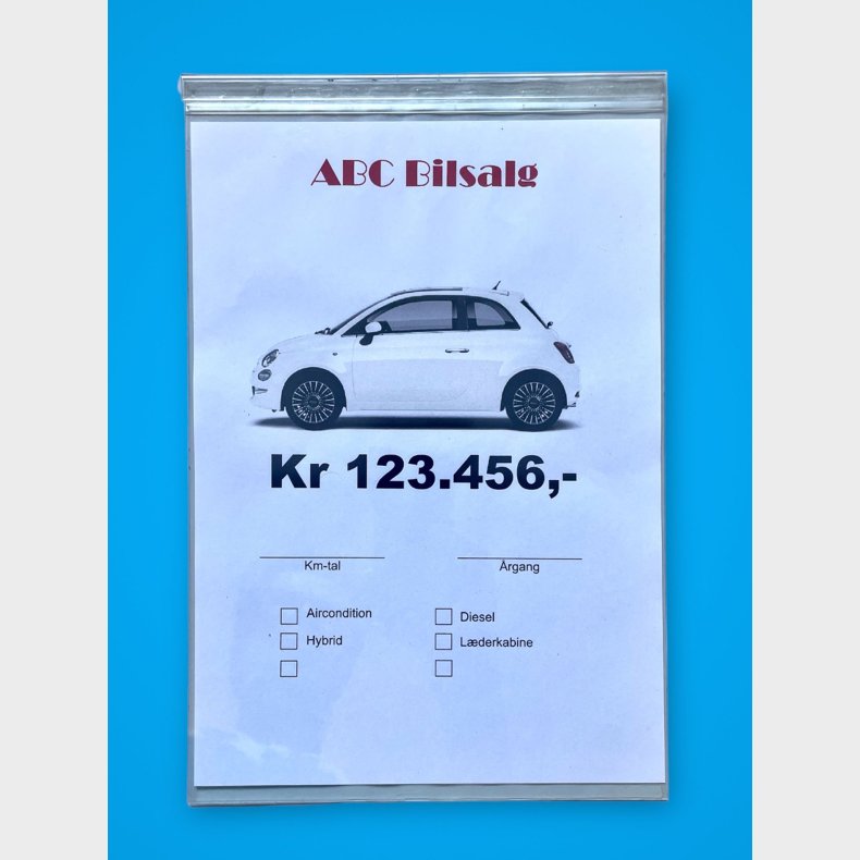 Prisskilteholder A4 p hjkant med ombuk til siderude